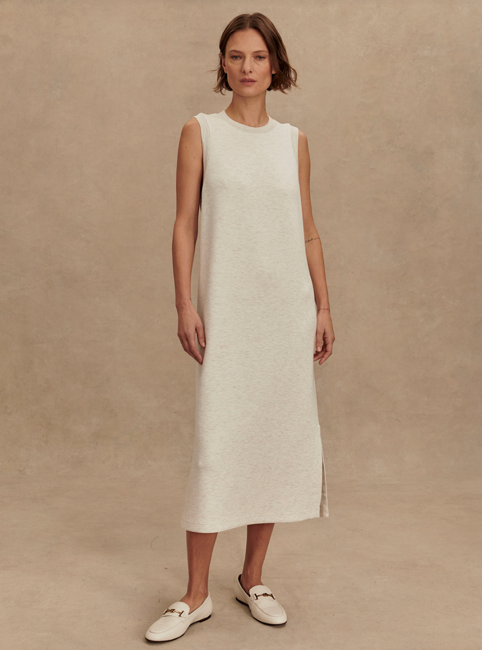 Beatrice Midi Dress in Ivory Marl - Lukka Boutique
