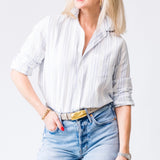 Eileen Relaxed Button-Up in Multi Blue Stripe