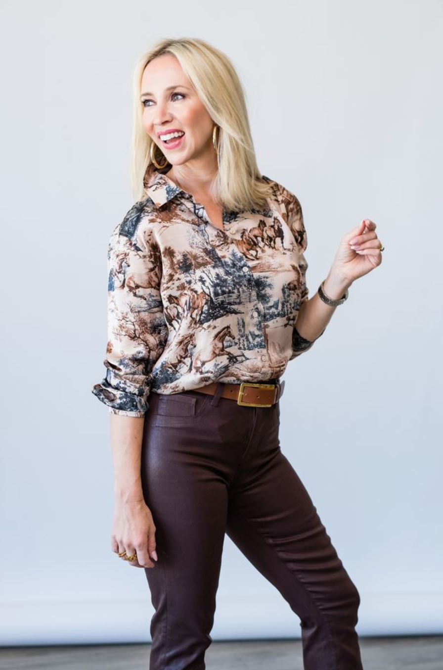 Tyler Long Sleeve Blouse in Tan Western Toile - Lukka Boutique