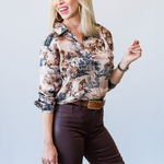 Tyler Long Sleeve Blouse in Tan Western Toile - Lukka Boutique