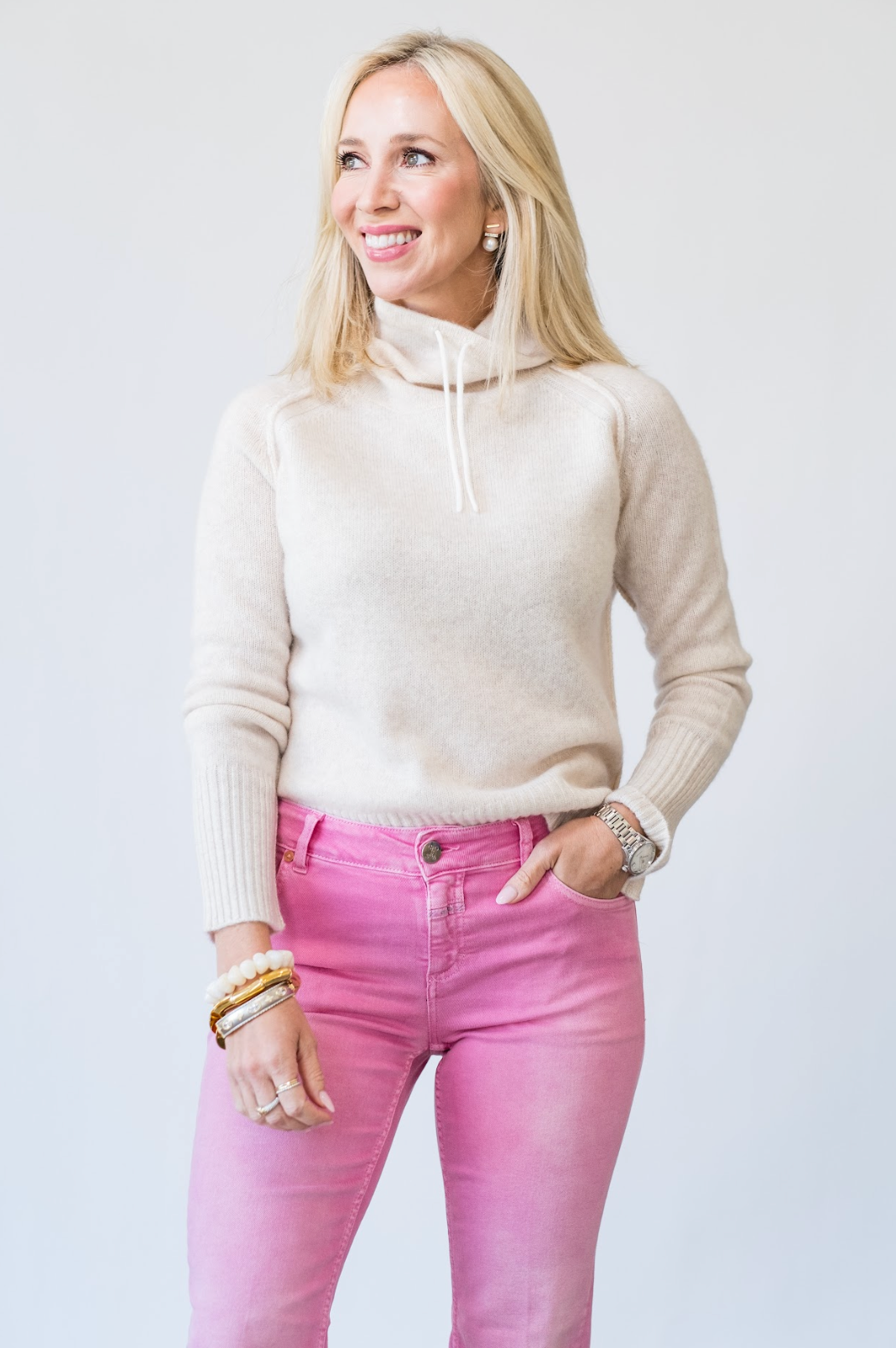 Marl Drawstring Hi Neck Sweater - Lukka Boutique