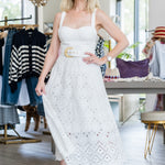 Calypso Dress in Trellis Eyelet White - Lukka Boutique