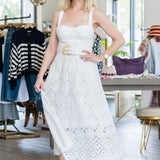 Calypso Dress in Trellis Eyelet White - Lukka Boutique
