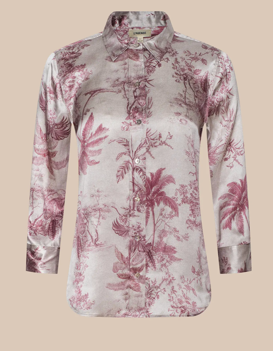Dani 3/4 Sleeve Blouse in Tan Multi Textured Jungle Toile - Lukka Boutique