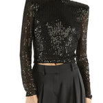 Amber Beaded Mesh Mock Neck Top in Black - Lukka Boutique