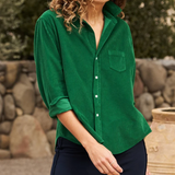 Relaxed Button-Up Shirt in Kelly Green Corduroy