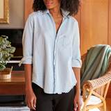 Eileen Relaxed Button-Up Shirt in Classic Blue With Tattered Wash