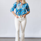 Dani 3/4 Sleeve Blouse in Dresden Blue/Gold Multi Southwest Chain