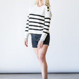 Bishop Striped Crew Sweater in Ivory/Black/Gold Stripe - Lukka Boutique