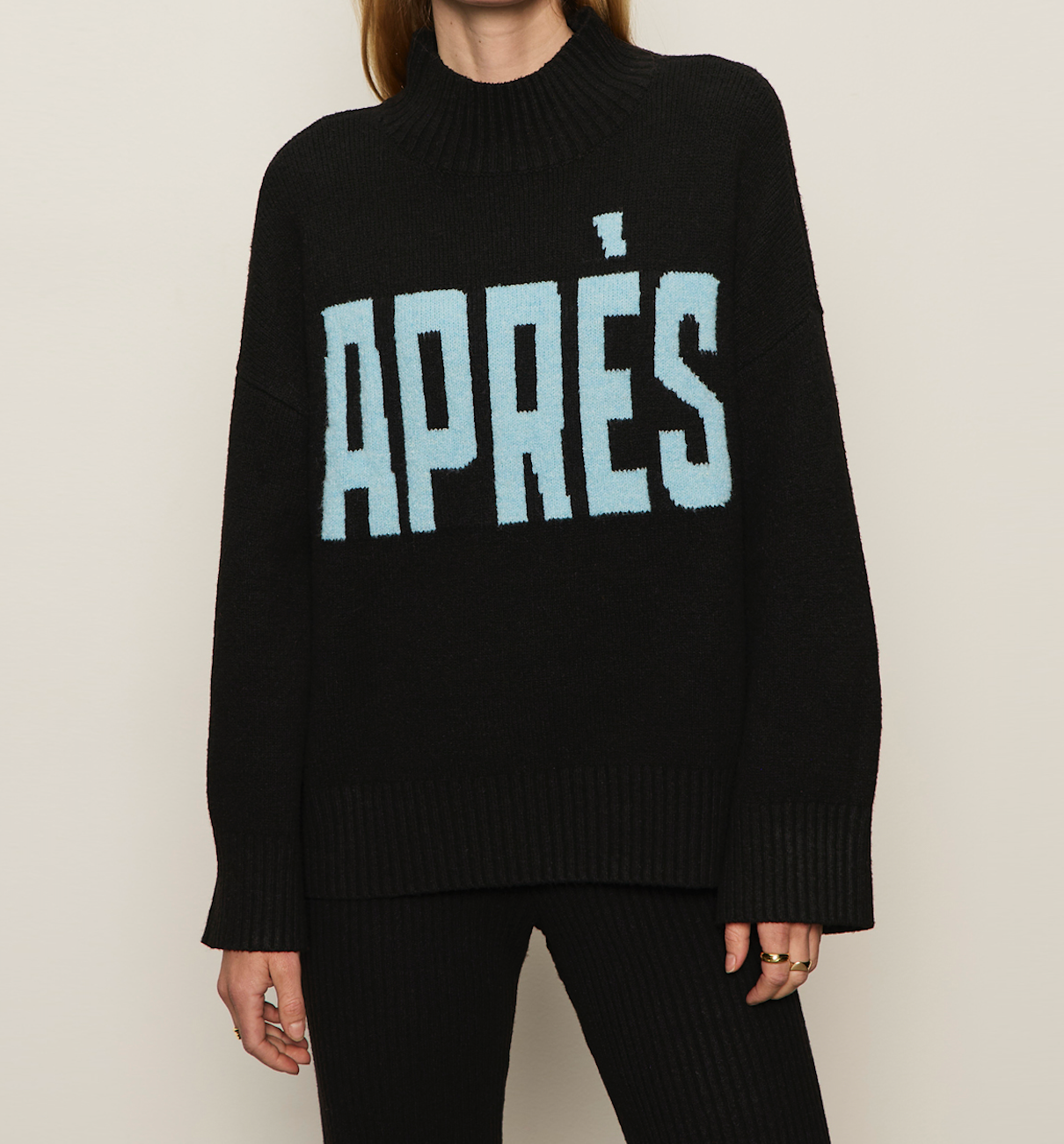 Apres Logo Mock Neck Sweater in Black - Lukka Boutique