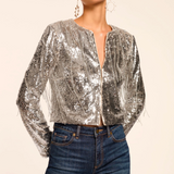 Sapphire Jacket in Platinum Sequin Fringe - Lukka Boutique