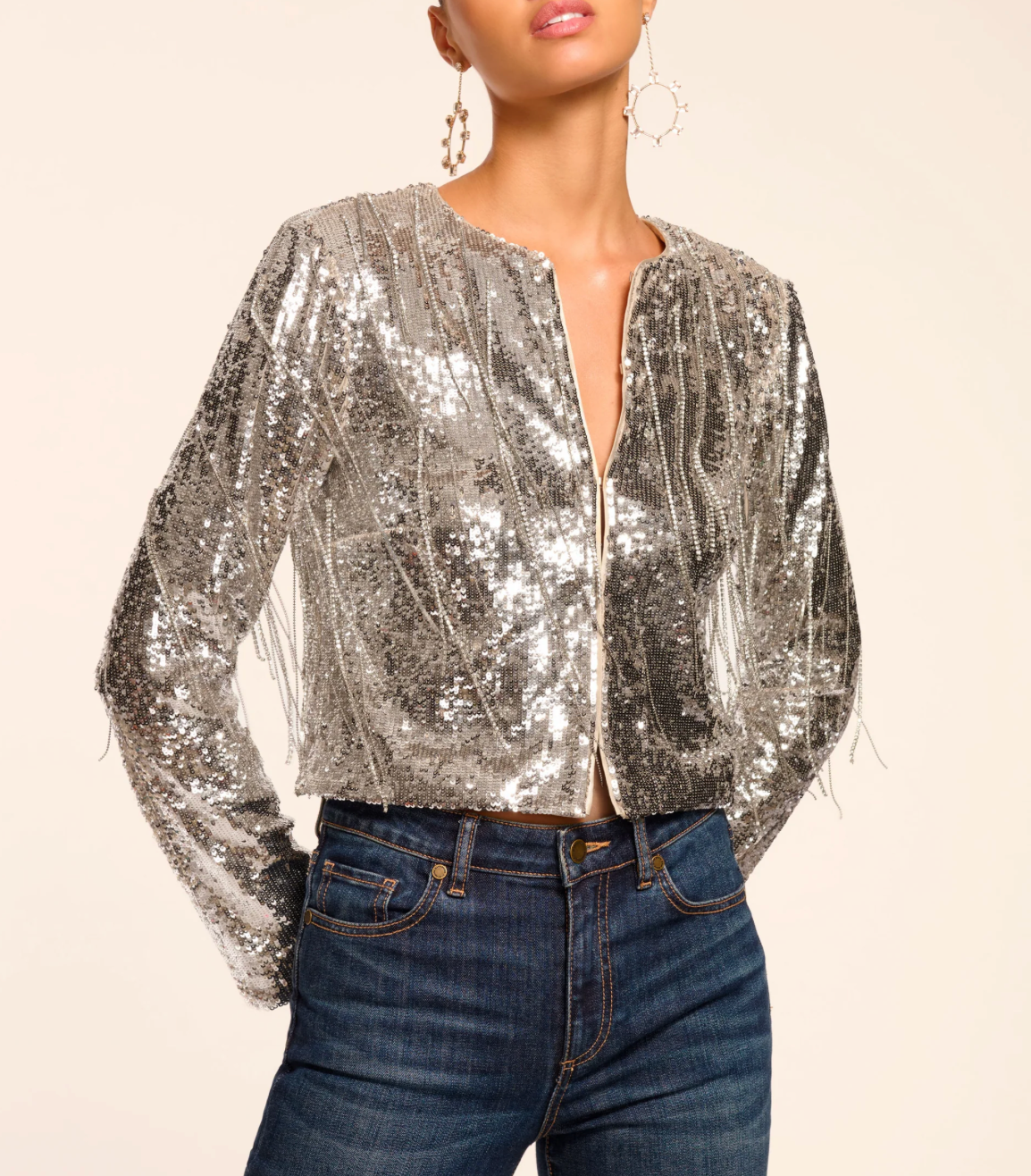 Sapphire Jacket in Platinum Sequin Fringe - Lukka Boutique