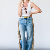 Fringe Half-Pipe Button Sneak Jean in Folk Star
