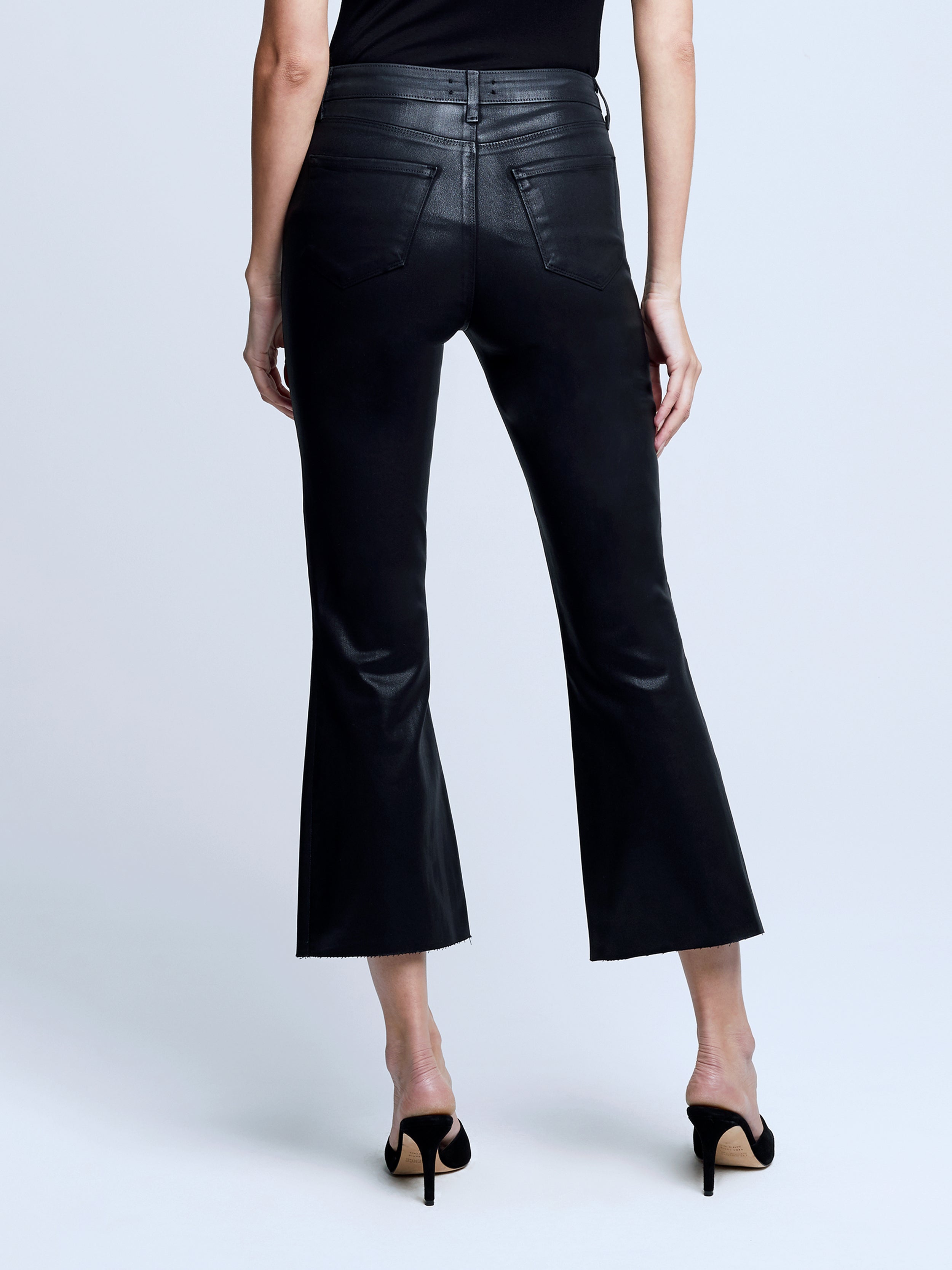Kendra High Rise Cropped Flare Jean in Noir Coated - Lukka Boutique