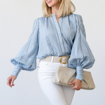 Kiera Ladder Trim Blouse in Light Blue Fog - Lukka Boutique
