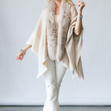 Ruana with Faux Fur in Beige