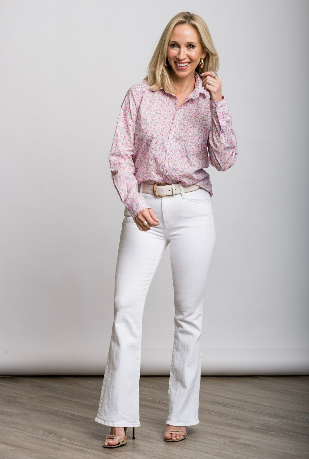 Tailored Button Up Shirt in Pink Flowers