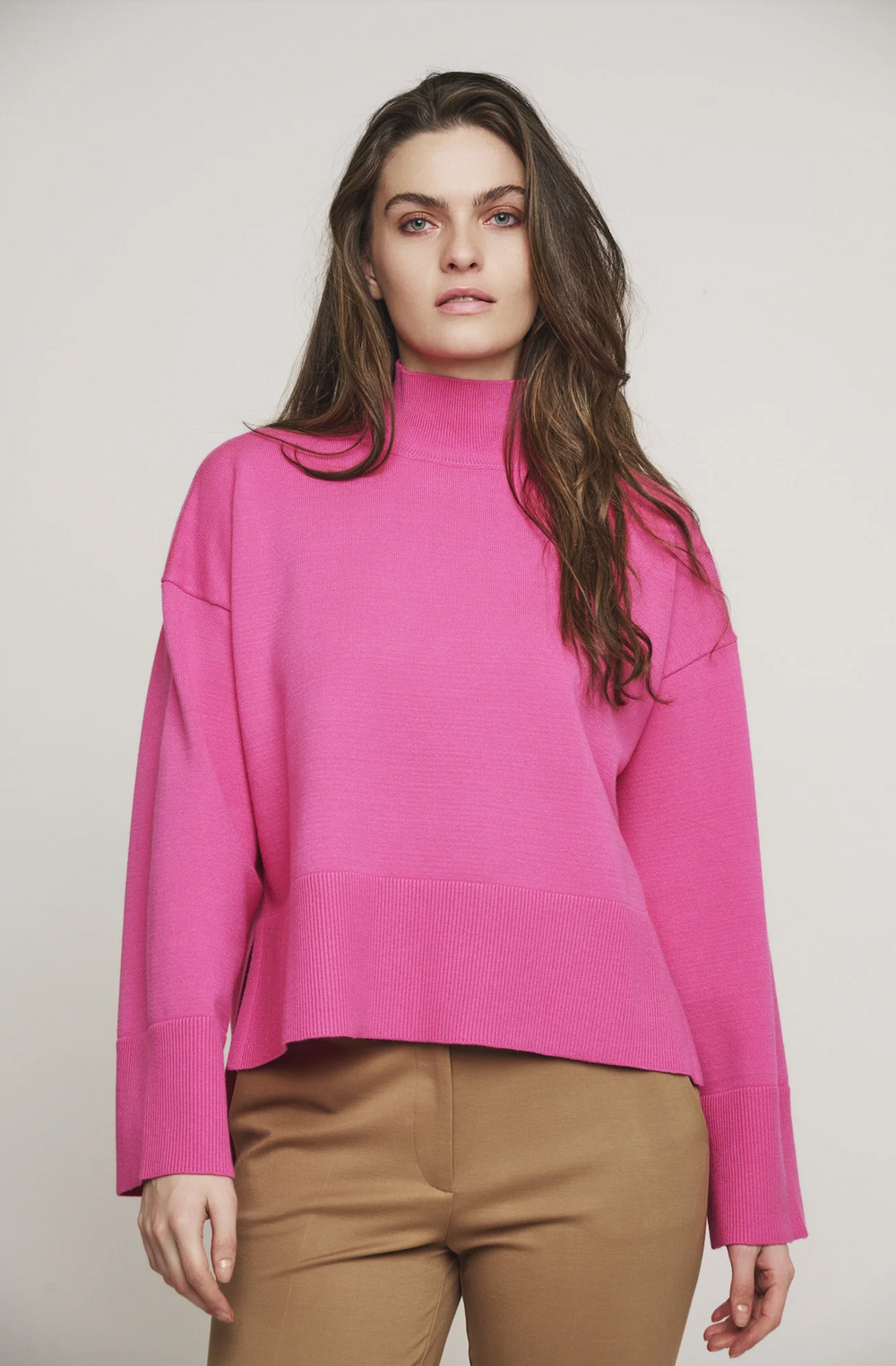 Britt Mock Neck Sweater in Magenta