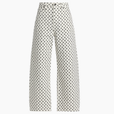 The Bow Crop Jean in White Polka Dot