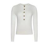 Ronda Knit Henley Pullover in Ivory/Gold