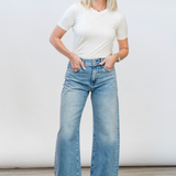 Stormy Embroidered Crew Neck Tee in Vintage White - Lukka Boutique