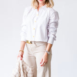 Cosette Crop Hi Low Shirt in White/Gold