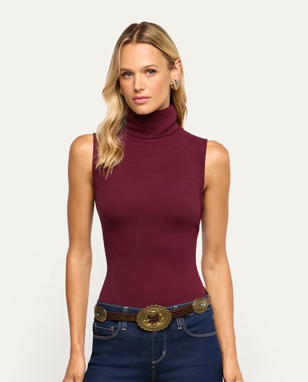 Ceci Slvless Turtle Neck in Deep Port - Lukka Boutique