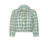 Jia Crop 3/4 Sleeve Jacket in Dusty Jade Multi Houndstooth
