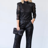 Amber Beaded Mesh Mock Neck Top in Black - Lukka Boutique