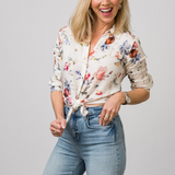 Camille 3/4 Sleeve Blouse in Watercolor - Lukka Boutique