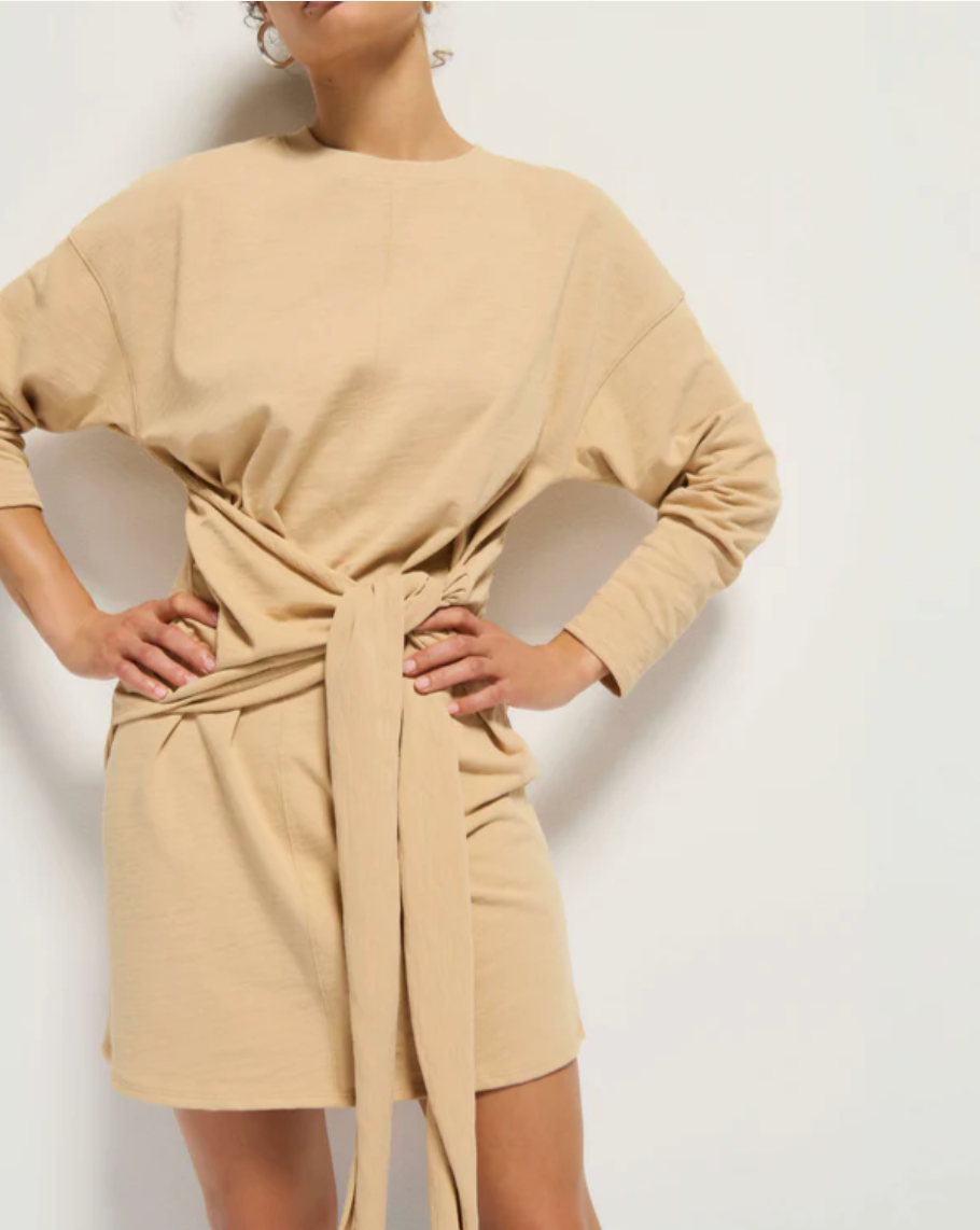 Gloria Wrap Front Dress in Warm Sand