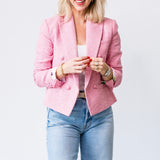 Brooke Double Breasted Crop Blazer in Pink Multi