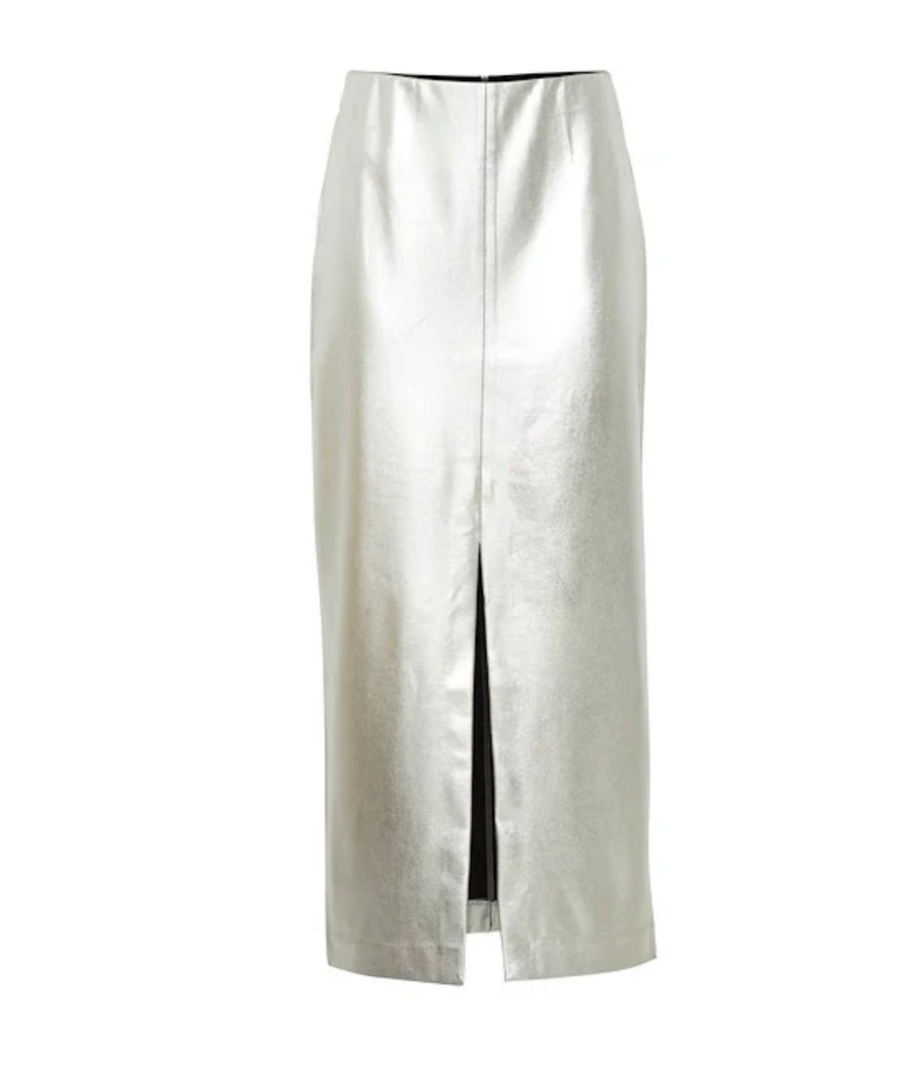 Kate Metallic Midi Skirt in Silver