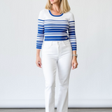 Yukio Striped Crop Crew Top in White