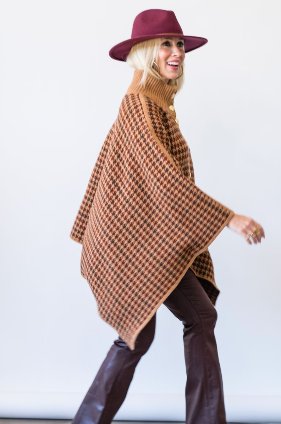 Pagoda Cape in Multi Camel Check - Lukka Boutique