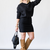 Crew Neck Minidress in Black - Lukka Boutique