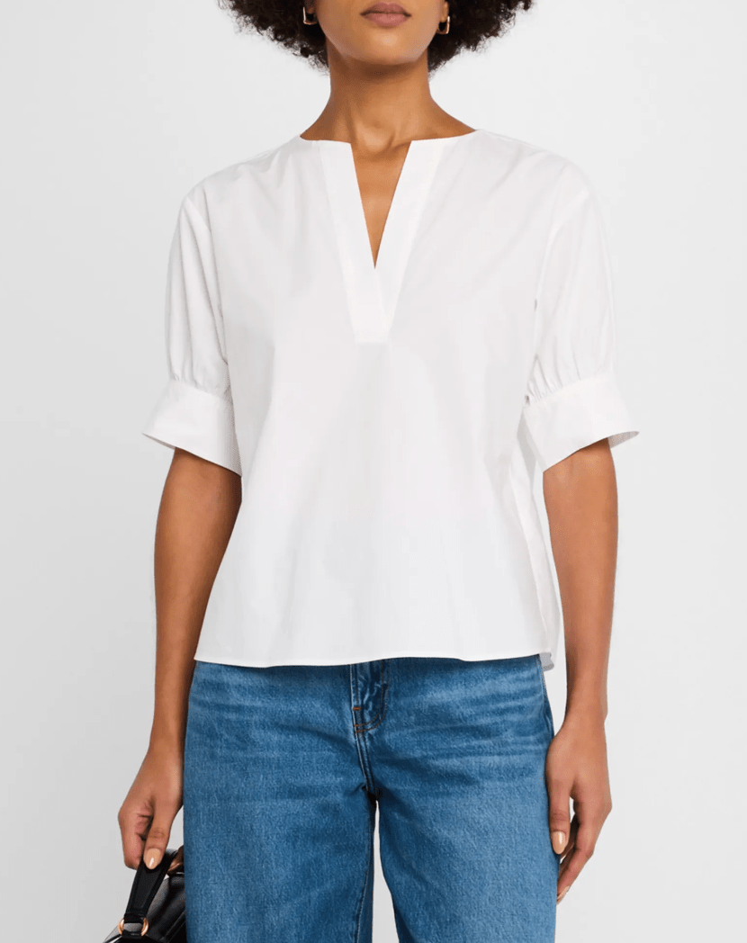V-Neck Popover Top in White - Lukka Boutique