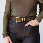 Chocolate Calf Hair Belt with Two Toned Buckle - Lukka Boutique
