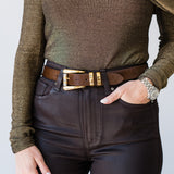 Chocolate Calf Hair Belt with Two Toned Buckle - Lukka Boutique