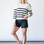 Bishop Striped Crew Sweater in Ivory/Black/Gold Stripe - Lukka Boutique