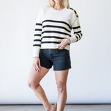 Bishop Striped Crew Sweater in Ivory/Black/Gold Stripe - Lukka Boutique