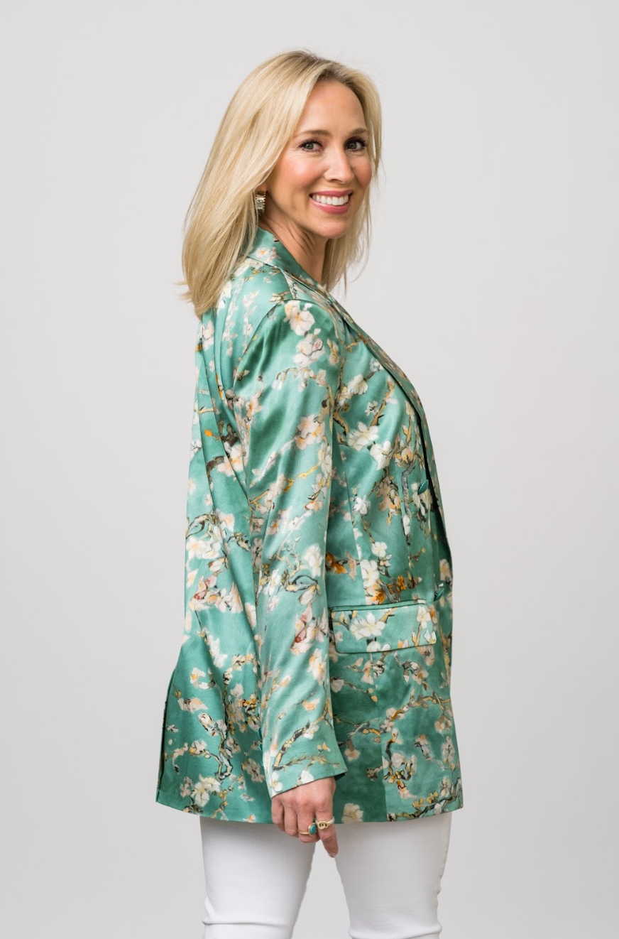 
                  
                    Taryn Double Breasted Blazer in Teal Cherry Blossom
                  
                