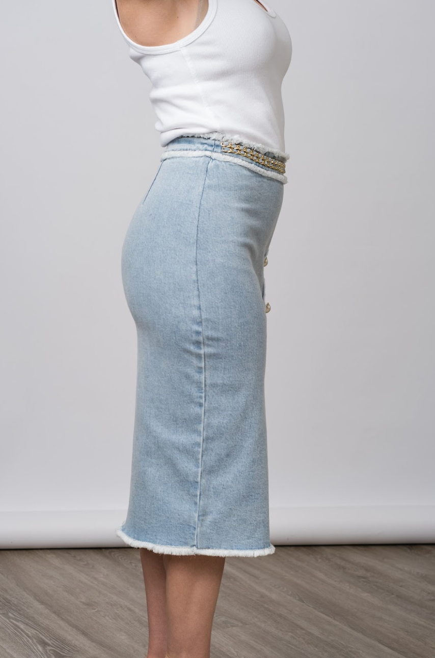 Arcadia Denim Skirt in Light Blue - Lukka Boutique