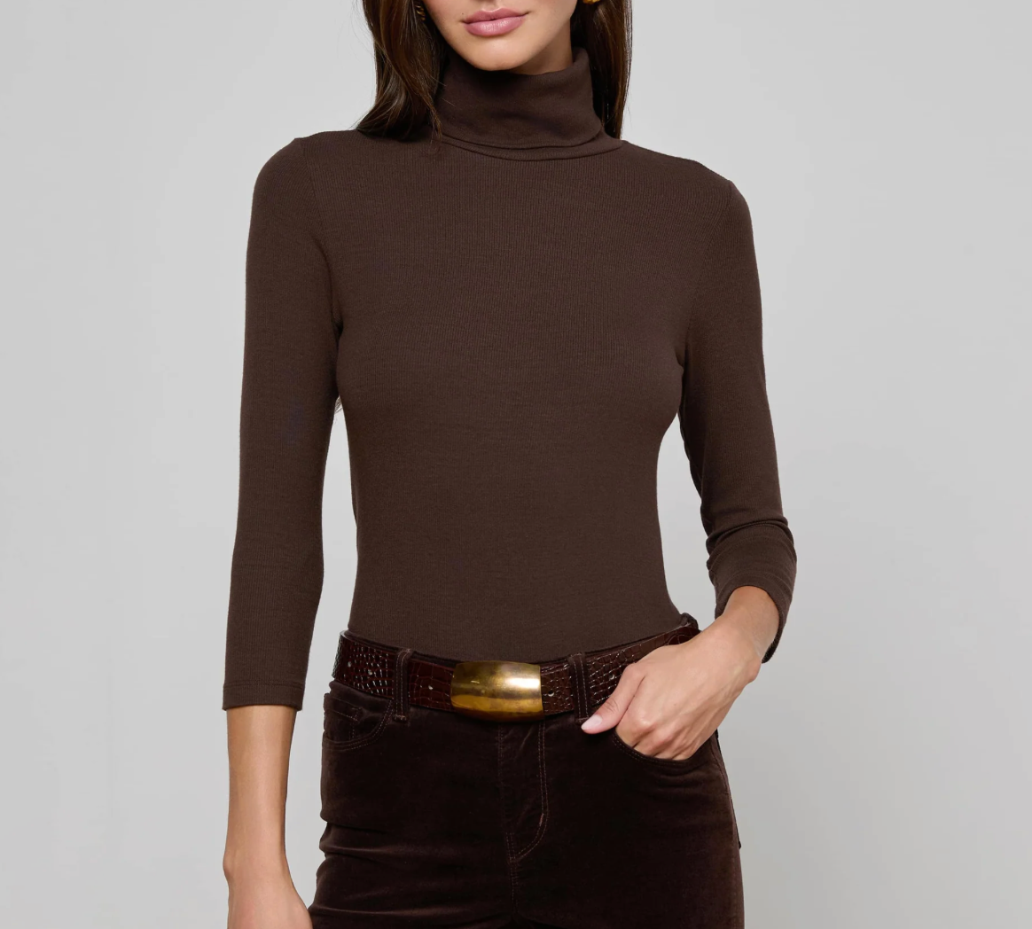 Aja Turtleneck 3/4 Sleeve in Coffee Bean - Lukka Boutique