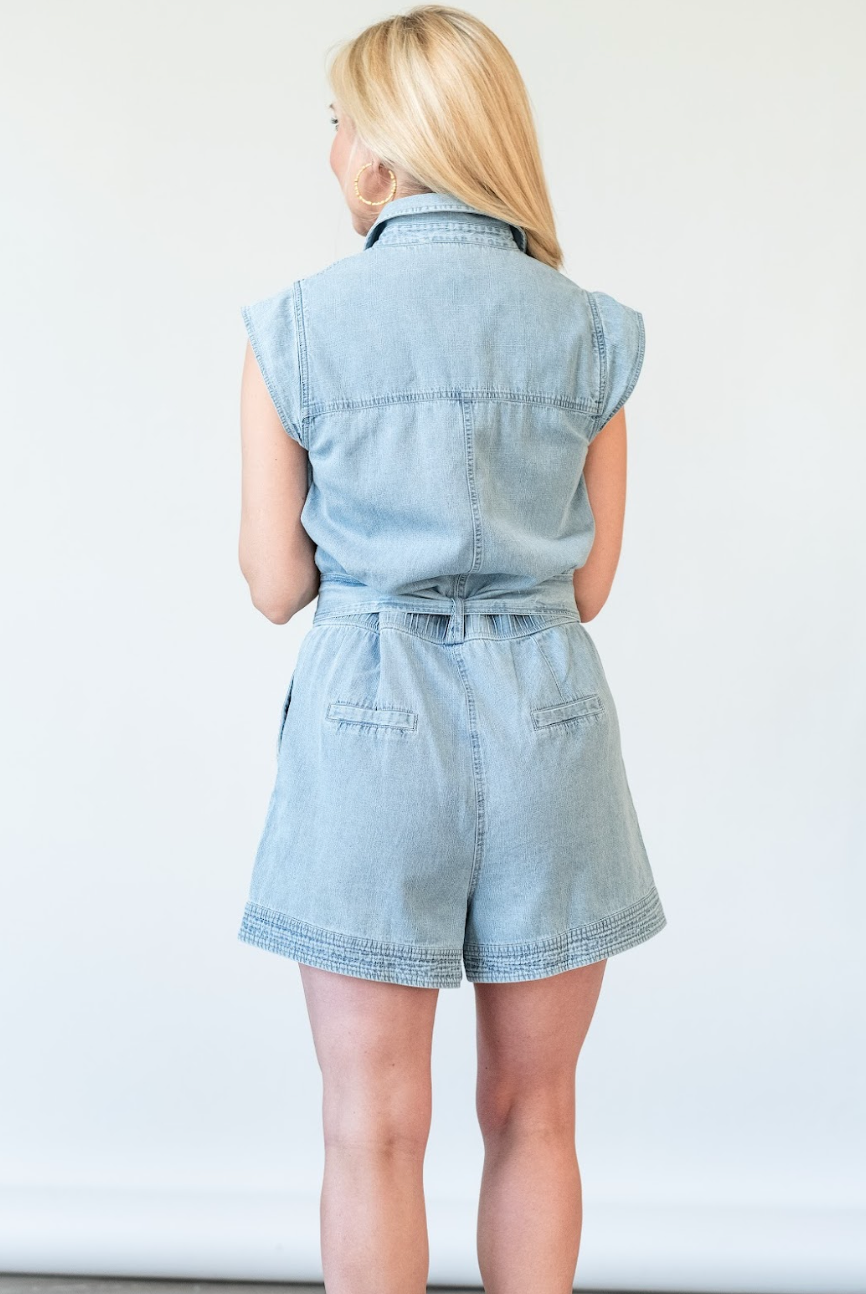 Ulyssa Romper in Bleached Blue - Lukka Boutique