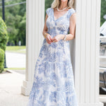 Smocked Dress in Sky Palm - Lukka Boutique