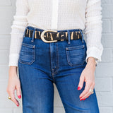 APZ Tan Satin Brass Buckle Strap Width 1.5" Belt