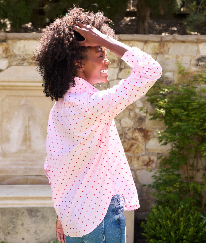 
                  
                    Eileen Relaxed Button-Up Shirt in Pink Hearts
                  
                