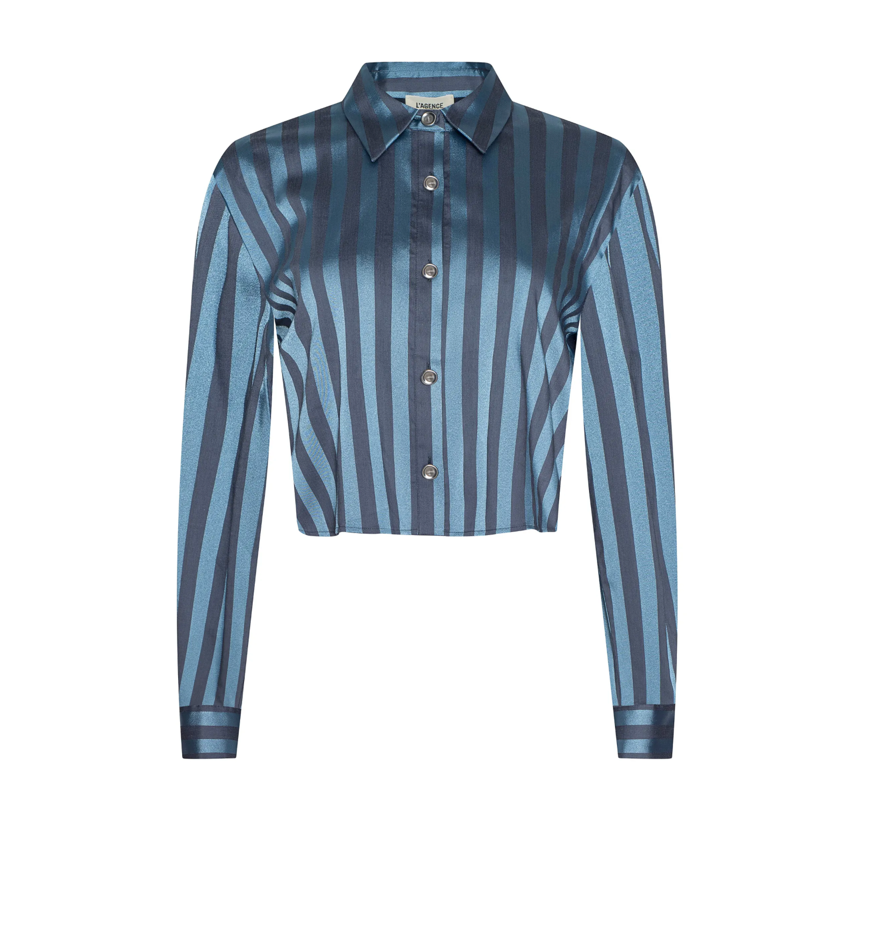 Cosette Crop Hi Low Shirt in Blue Multi Stripe - Lukka Boutique