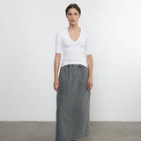 Textured Rib Half Sleeve U Tee in White - Lukka Boutique